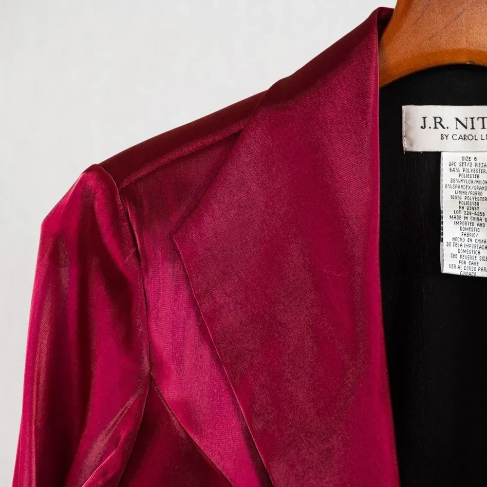 Vintage 90s J.R. Nites by Carol Lin Burgundy Metallic Blazer size 6